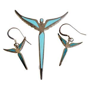 Steven Lavaggi Angel Pendant Brooch Earring Set Marked .925 Sterling Signed